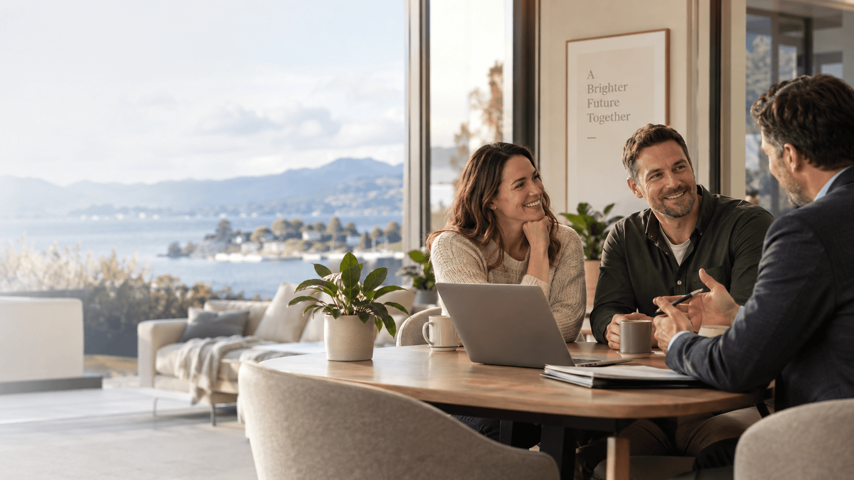A couple meeting with a financial adviser at home